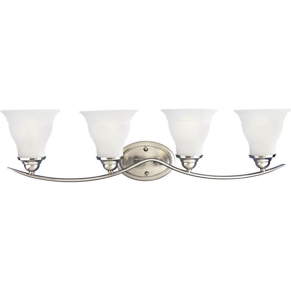 Progress Lighting Trinity 100W 4-Light Vanity Light Fixture with Etched Glass Dimmable Brushed Nickel