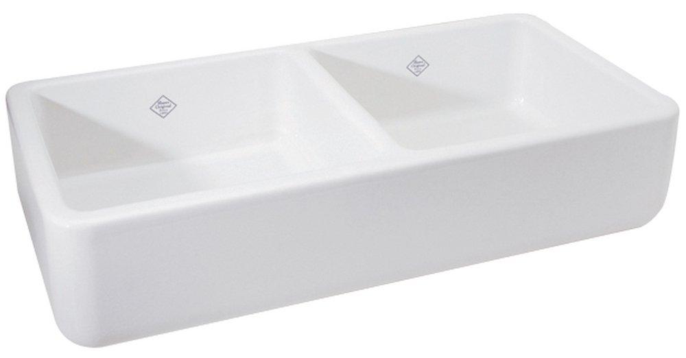 Shaws Original 36-5/8 in. Farmhouse Fireclay Double Bowl Kitchen Sink in White