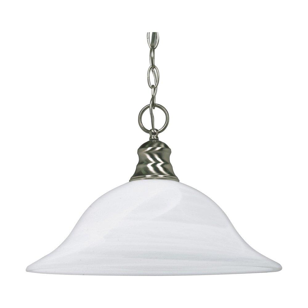 1 Light 100W 16 in. Alabaster Glass Pendant Brushed Nickel