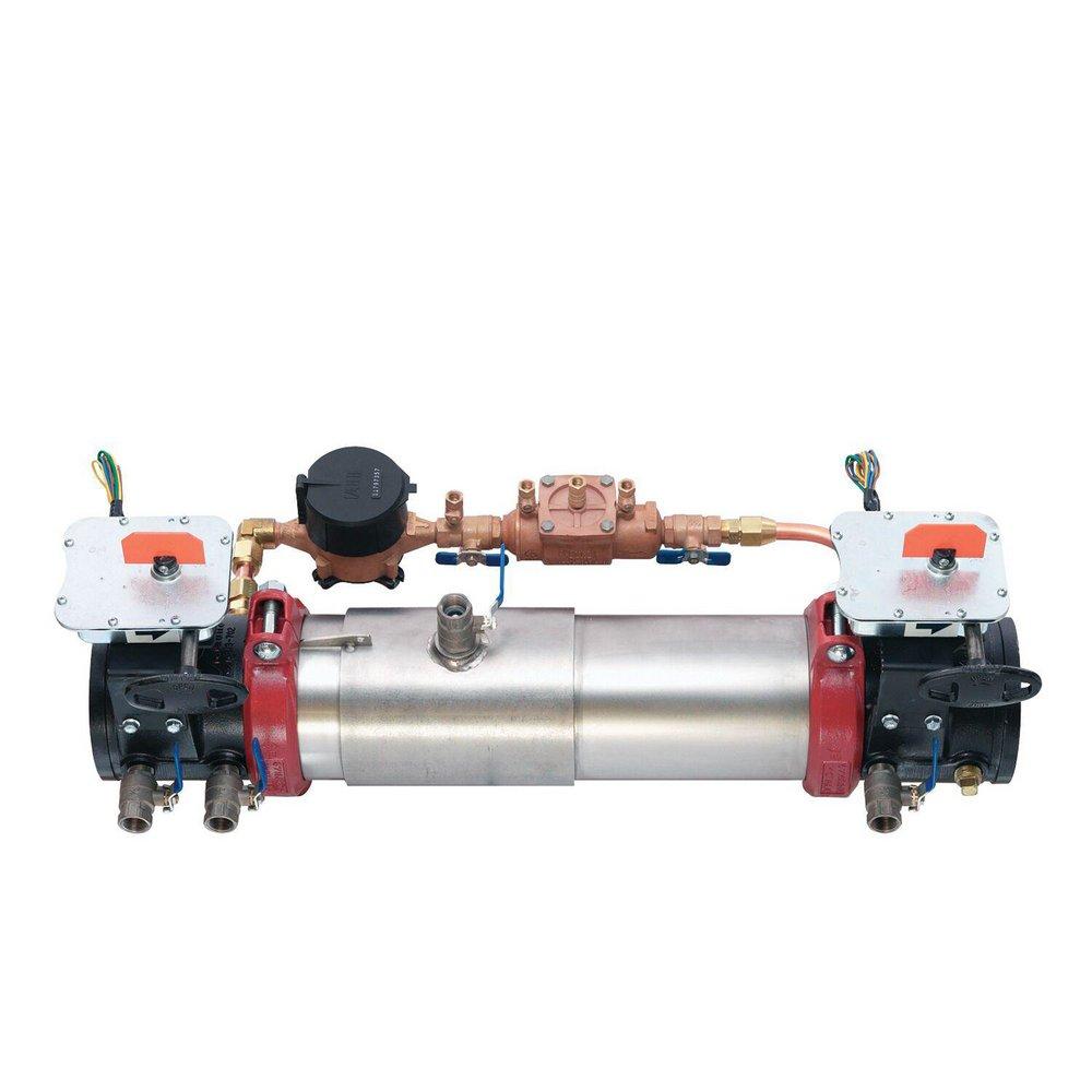 Watts Series 757DCDA 4 in Stainless Steel Flanged x Grooved Double Check Detector Assembly with Water Meter and Shutoff Valves
