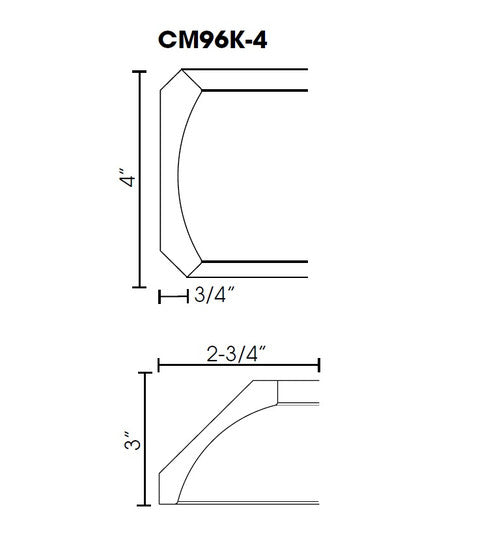 AW-CM96K-4 ( (AW-GW-TW-PW) Crown Molding with large cove detail 4"Wx96"H )