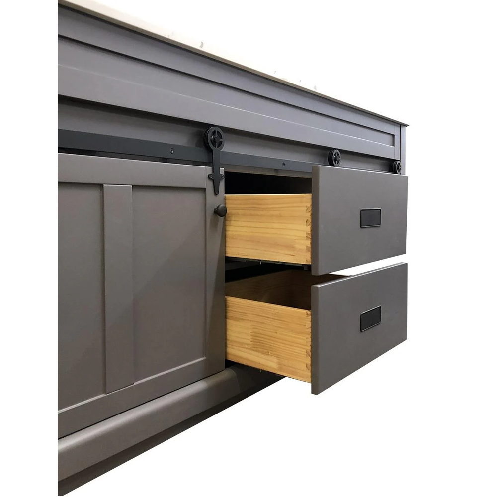 Farmhouse 72 in Double Sink Bathroom Vanity in Grey with Calacatta Gold Quartz Countertop