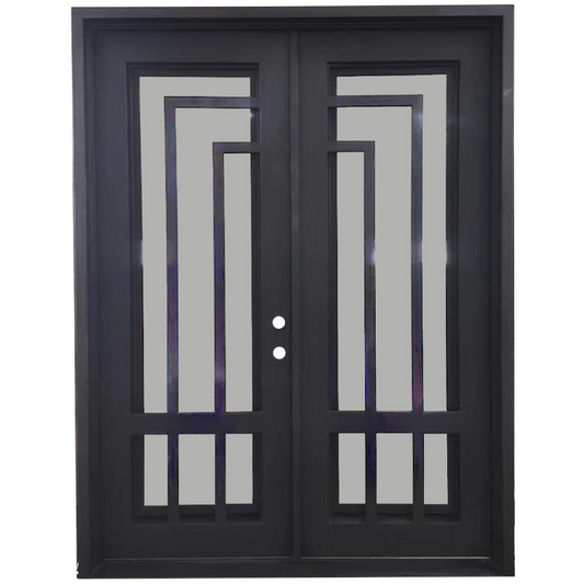 Oslo 6/0x8/0 Square Exterior Wrought Iron Prehung Double Door