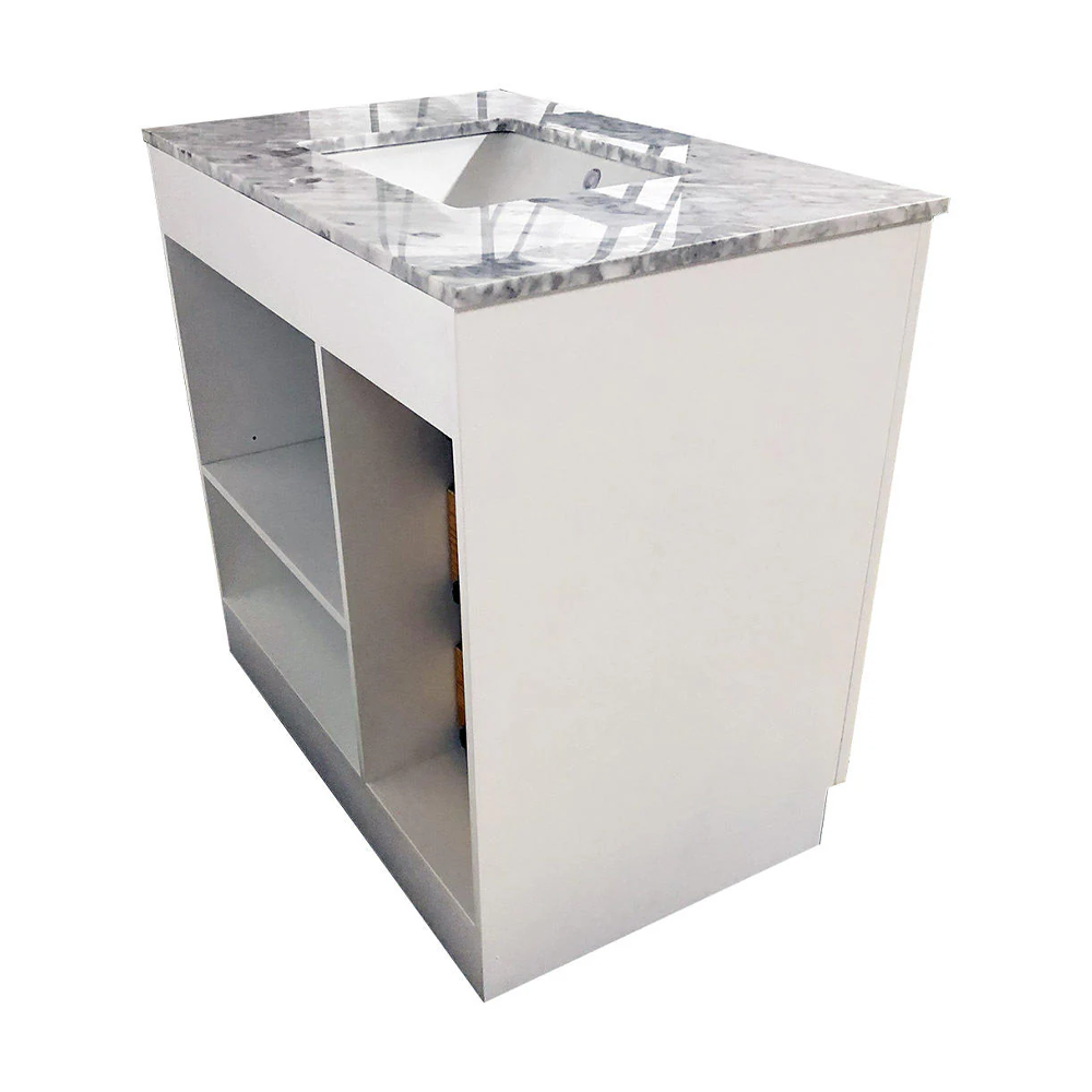 Amelie 36 in Single Sink Bathroom Vanity in White with Carrara White Countertop
