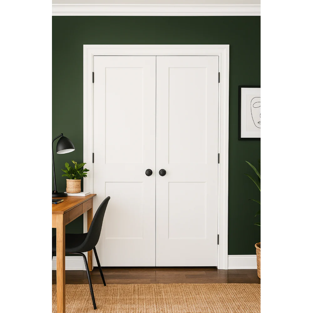 4/8x6/8 White Shaker 2-Panel Solid Core Primed MDF Prehung Interior French Door