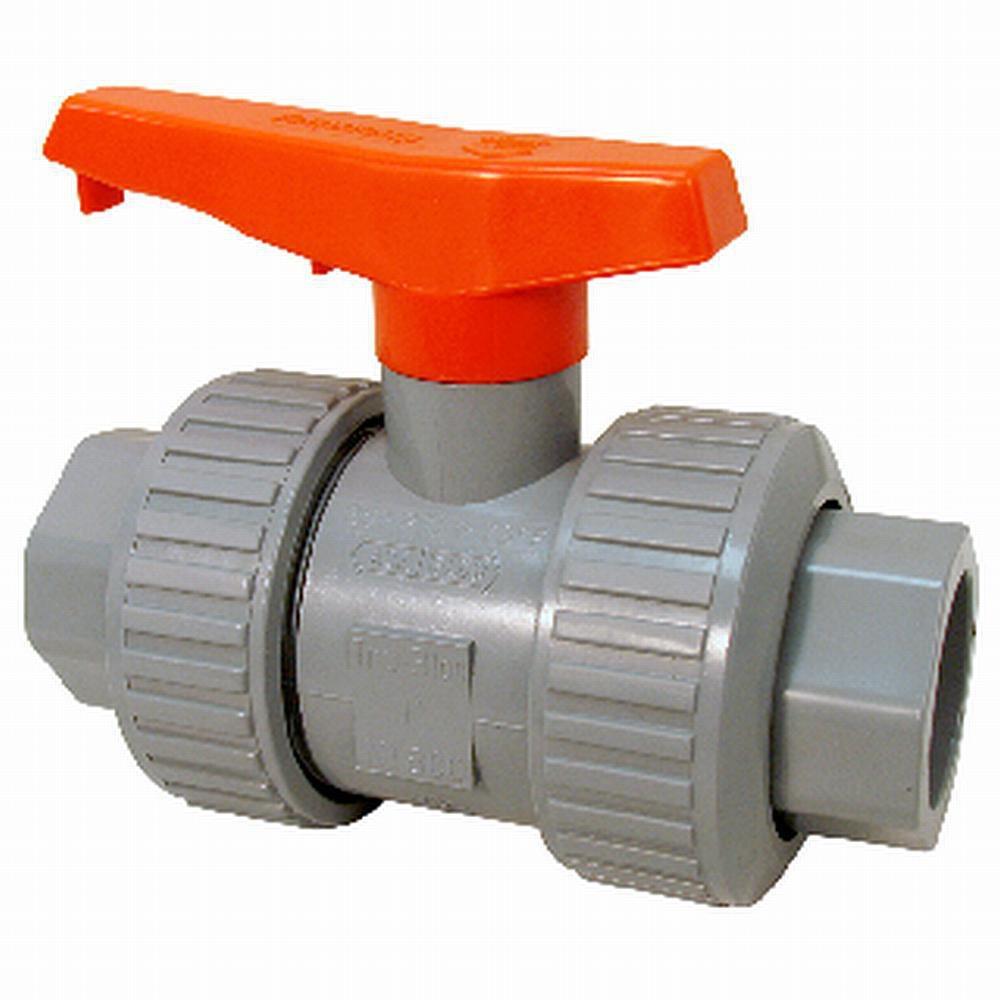 Chemtrol Model D 1 in. CPVC Ball Valve Viton 250# PSI, Schedule 80, True Union, Universal Socket and FNPT, Full Port, Lever Handle