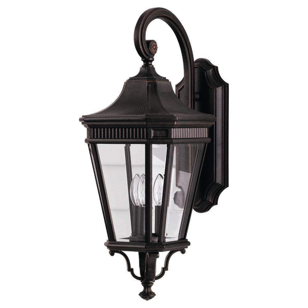 Visual Comfort & Co. Generation Lighting Cotswold Lane 9-1/2 in. 60W 3-Light Candelabra E-12 Incandescent Wall Lantern in Grecian Bronze