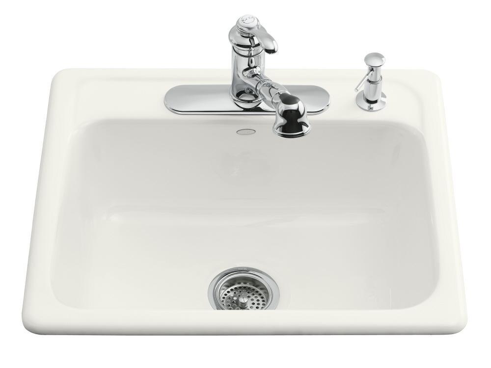 KOHLER Mayfield™ 25 in. Drop-in Cast Iron Single Bowl Kitchen Sink in White