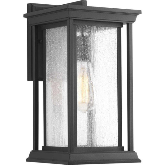 Progress Lighting Endicott 1-Light 100W 9-1/2 in. Outdoor Wall Sconce with Etched Umber Linen Glass in Black
