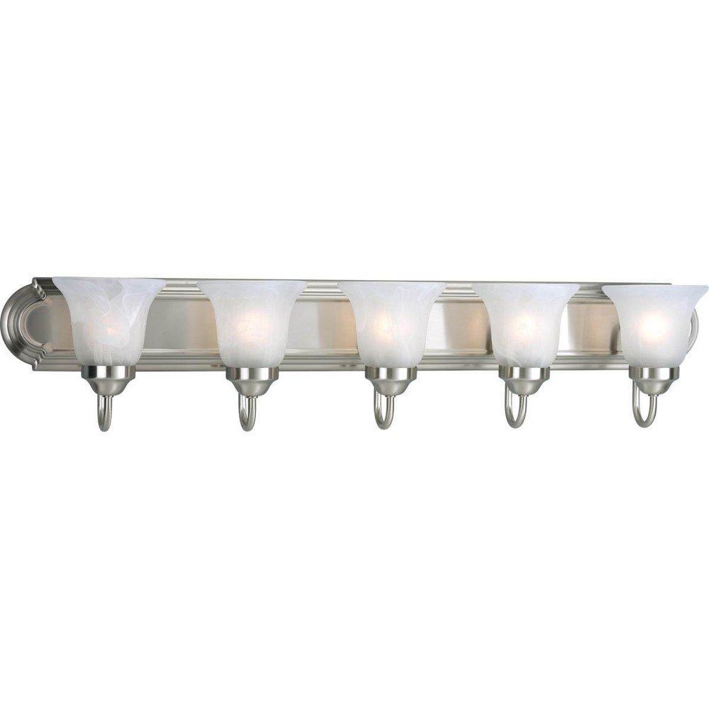 Progress Lighting Alabaster Glass 5-Light Bath and Vanity Light in Brushed Nickel