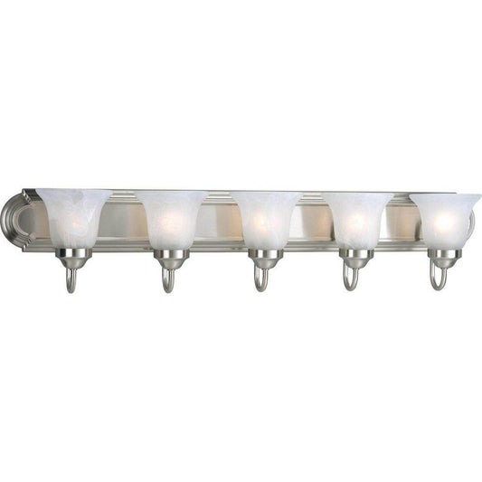 Progress Lighting Alabaster Glass 5-Light Bath and Vanity Light in Brushed Nickel