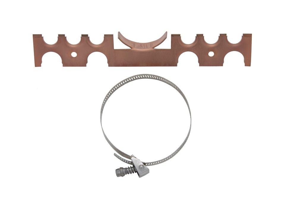 1-1/2 in. x 9-1/2 in. Copper Bonded Steel Pipe Support Bracket with 1/2 in. and 3/4 in. Notches and 4 in.Stainless Steel Band