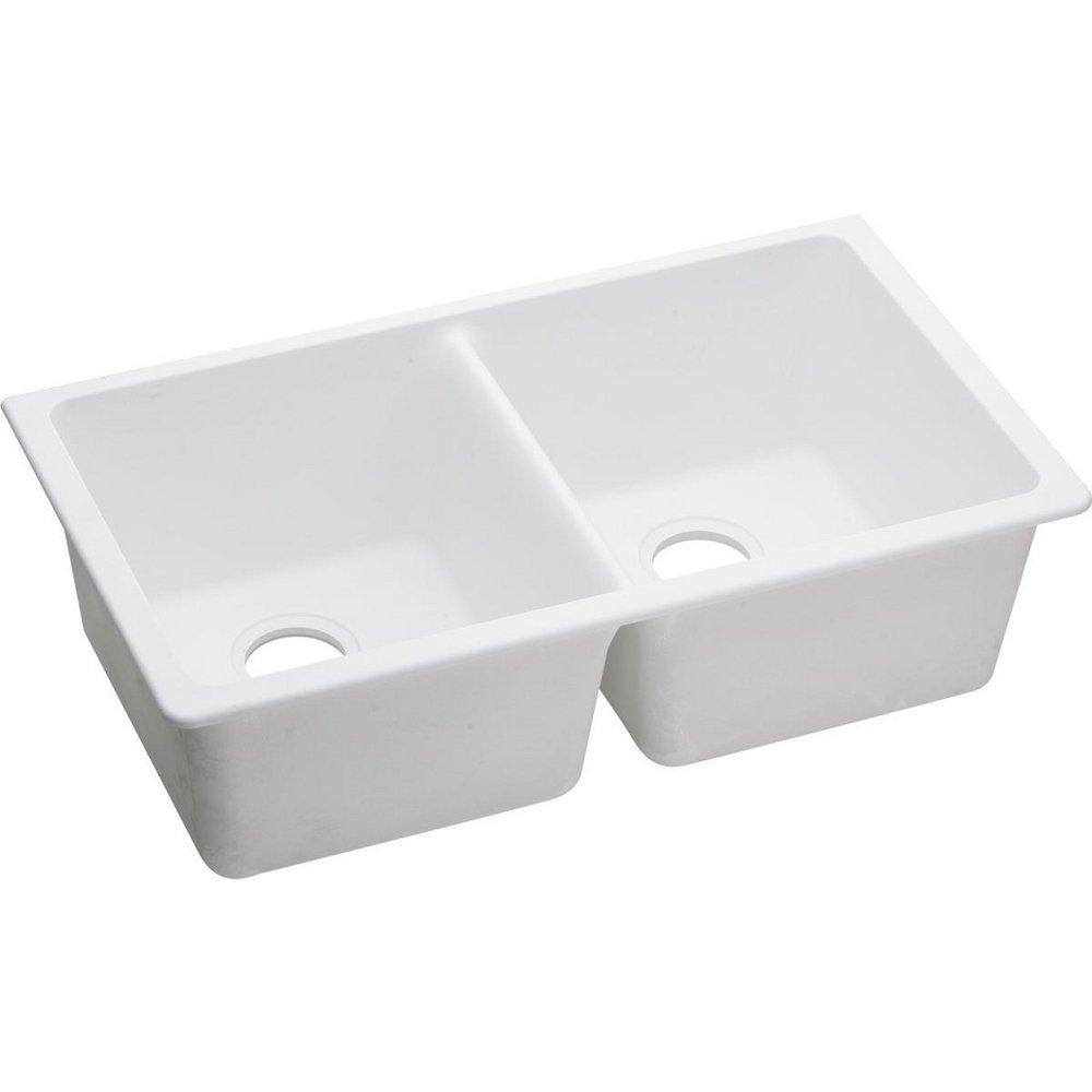 Elkay Quartz Classic® 33 in. Undermount Composite Double Bowl Kitchen Sink in White