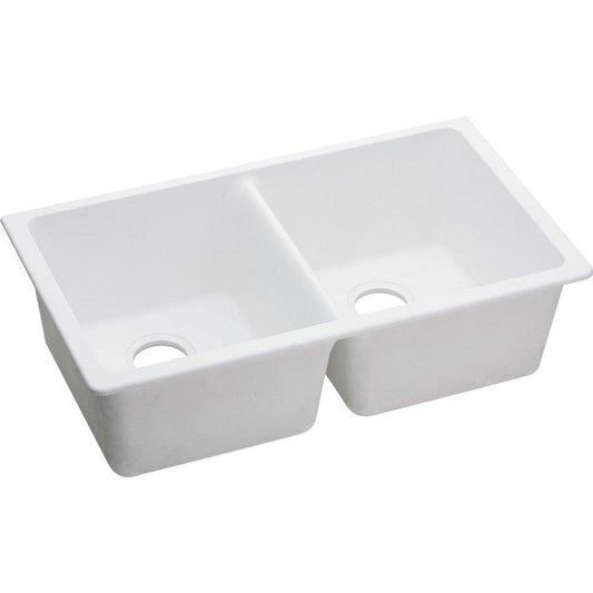 Elkay Quartz Classic® 33 in. Undermount Composite Double Bowl Kitchen Sink in White