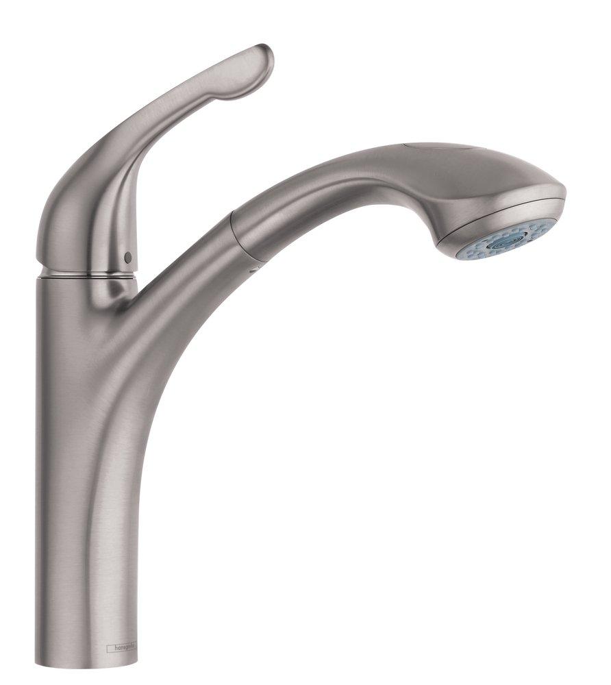 Hansgrohe Allegro E Single Handle Pull Out Kitchen Faucet in Steel Optic