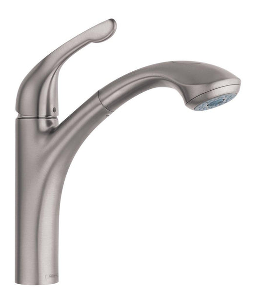 Hansgrohe Allegro E Single Handle Pull Out Kitchen Faucet in Steel Optic