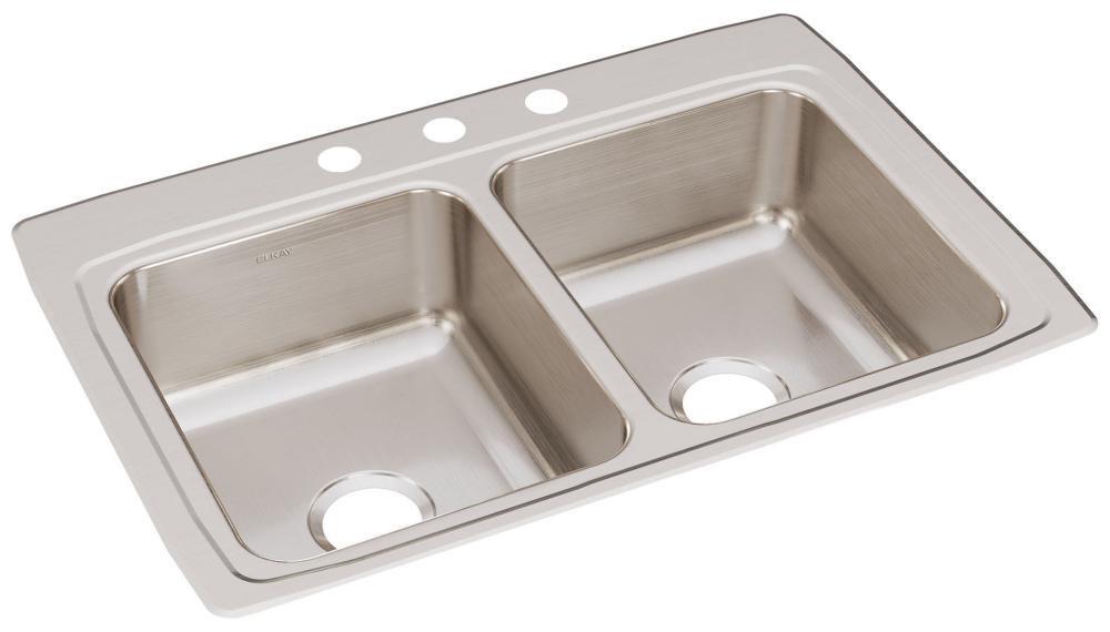 Elkay Lustertone® 33 in. Drop-in Stainless Steel Double Bowl Kitchen Sink in Lustrous Satin
