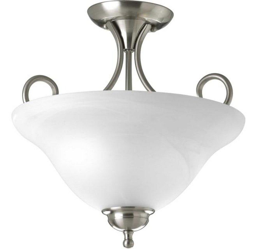 Progress Lighting Alabaster Glass 60W 2-Light Semi-Flush Mount Ceiling Fixture with Medium E-26 Base in Brushed Nickel