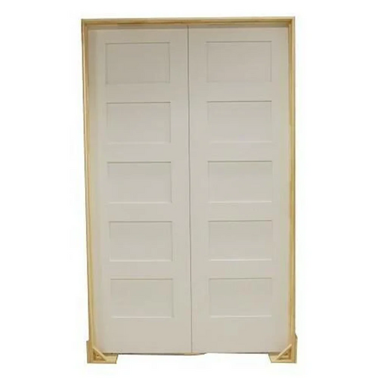 60 in. x 96 in. Shaker 5-Panel Solid Core Primed MDF Prehung Interior French Door