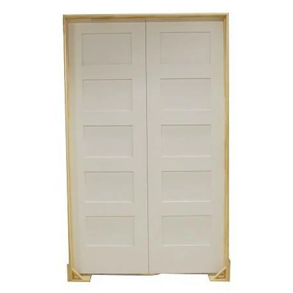 72 in. x 96 in. Shaker 5-Panel Solid Core Primed MDF Prehung Interior French Door