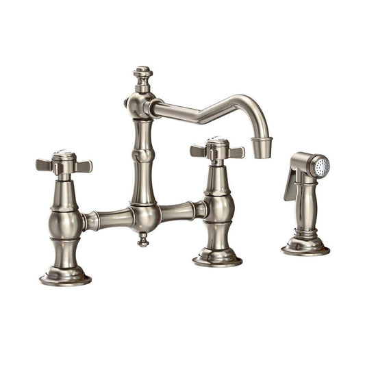 Newport Brass Fairfield Two Handle Bridge Kitchen Faucet with Side Spray in Antique Nickel