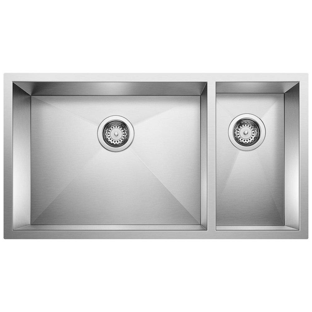 BLANCO Precision 33 in. Undermount Stainless Steel Double Bowl Kitchen Sink in Satin Polished