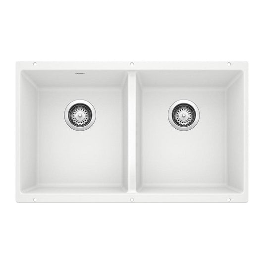 BLANCO Precis 29-3/4 in. Undermount Silgranit Double Bowl Kitchen Sink in White