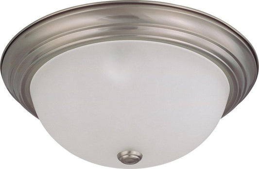 15 in. 60 W 3-Light Flush Mount Ceiling Fixture with Frosted White Globe in Brushed Nickel