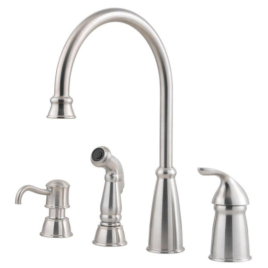 Pfister Avalon™ Single Handle Kitchen Faucet with Side Spray and Soap Dispenser in Stainless Steel