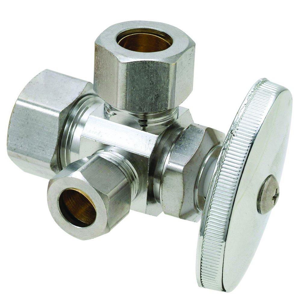 BrassCraft CR3901 Series 1/2 x 1/2 x 3/8 in. Compression x OD Compression x OD Compression Knurled Oval Handle Straight Supply Stop Valve in Chrome Plated