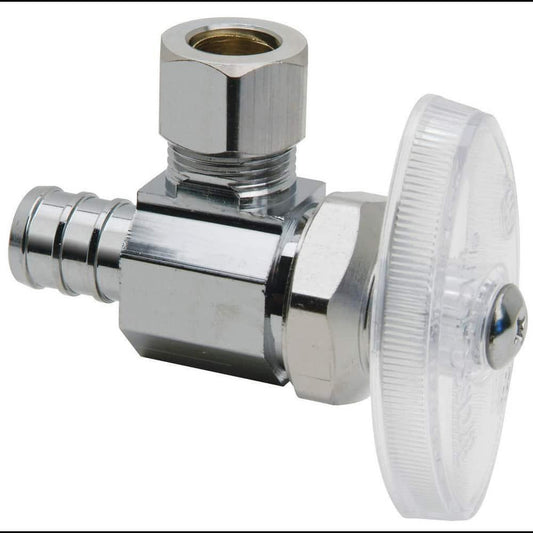 BrassCraft BRPX19 Series 1/2 x 3/8 in. PEX Barbed x OD Compression Knurled Handle Angle Supply Stop Valve in Chrome