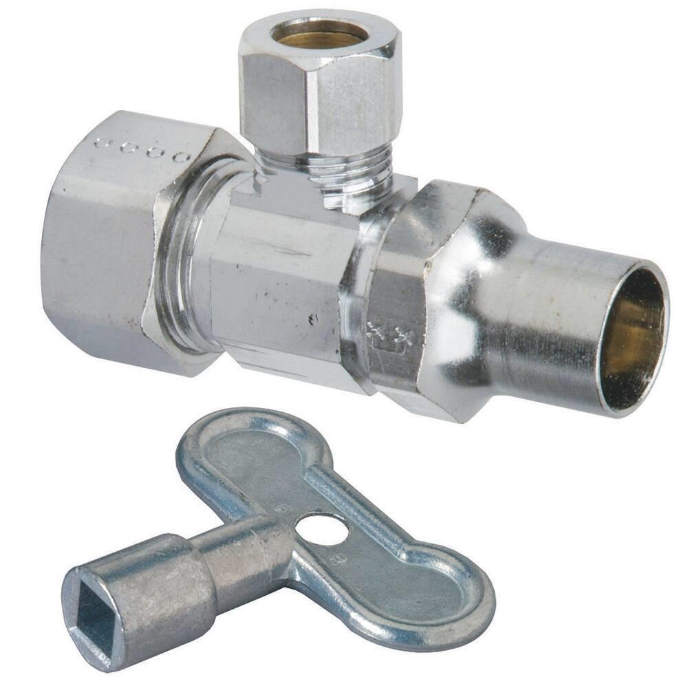 BrassCraft SCR19 Series 1/2 x 3/8 in. Compression x OD Compression Loose Key Handle Angle Supply Stop Valve in Chrome Plated