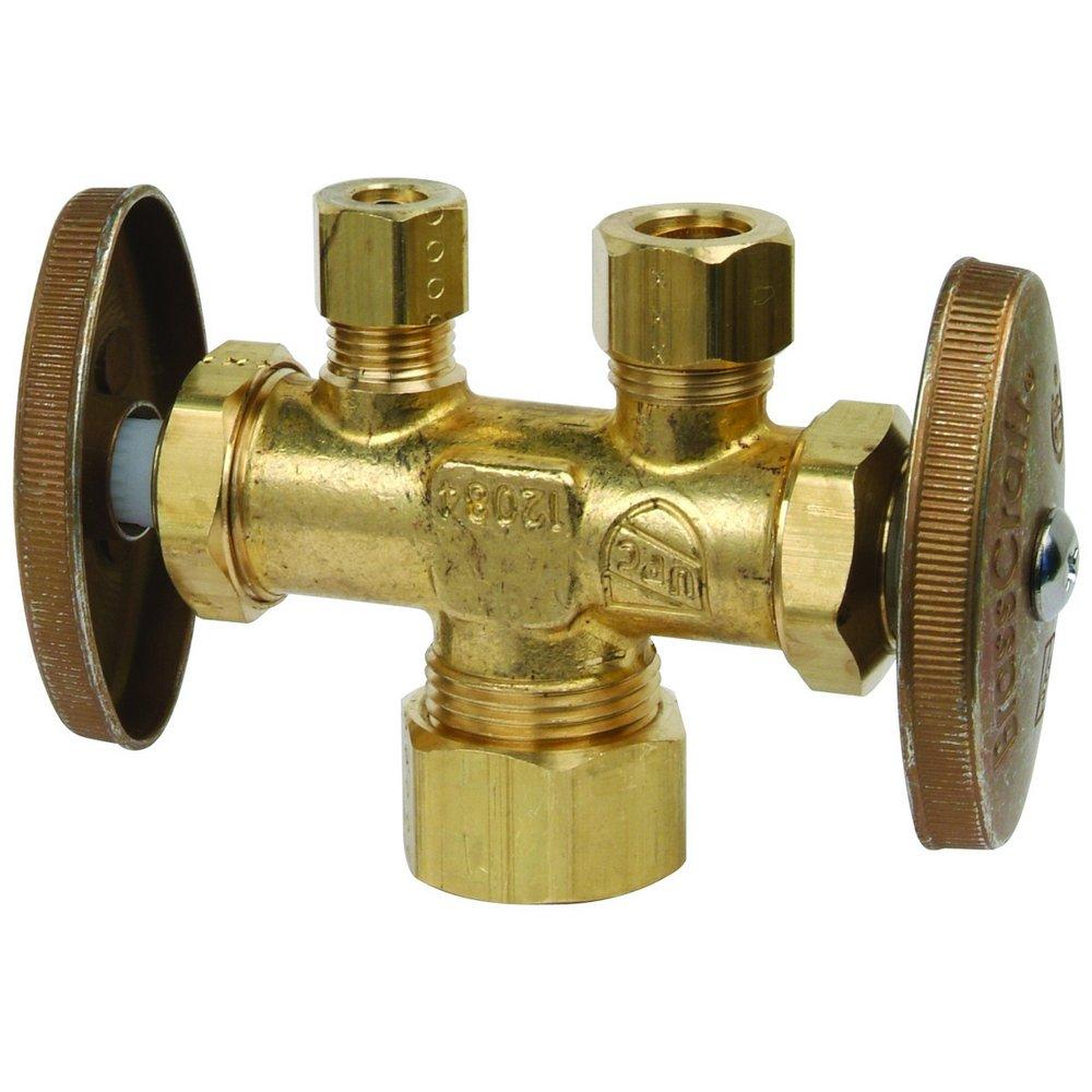 BrassCraft CR1900DV Series 1/2 x 3/8 x 1/4 in. Compression x OD Compression x OD Compression Knurled Oval Handle Straight Supply Stop Valve in Rough Brass