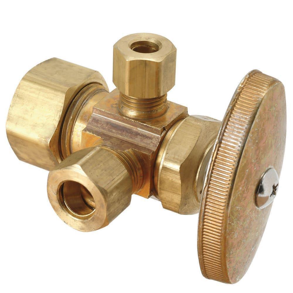 BrassCraft CR1901 Series 1/2 x 3/8 x 3/8 in. Compression x OD Compression x OD Compression Knurled Oval Handle Angle Supply Stop Valve in Rough Brass
