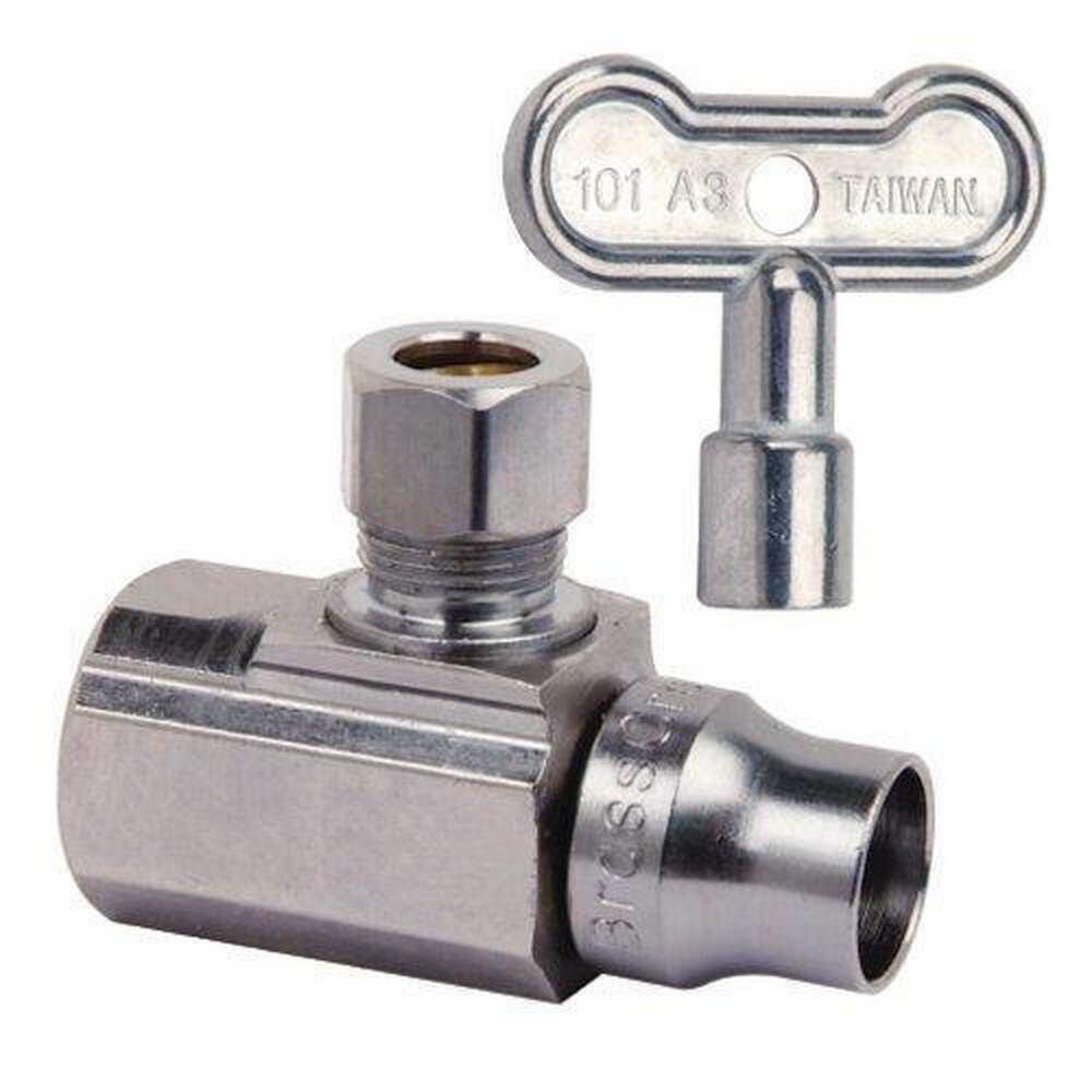 BrassCraft KTSR17 Series 1/2 x 3/8 in. FIPT x OD Compression Loose Key Handle Angle Supply Stop Valve in Chrome Plated