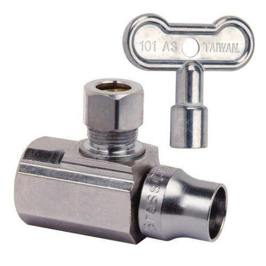 BrassCraft KTSR17 Series 1/2 x 3/8 in. FIPT x OD Compression Loose Key Handle Angle Supply Stop Valve in Chrome Plated