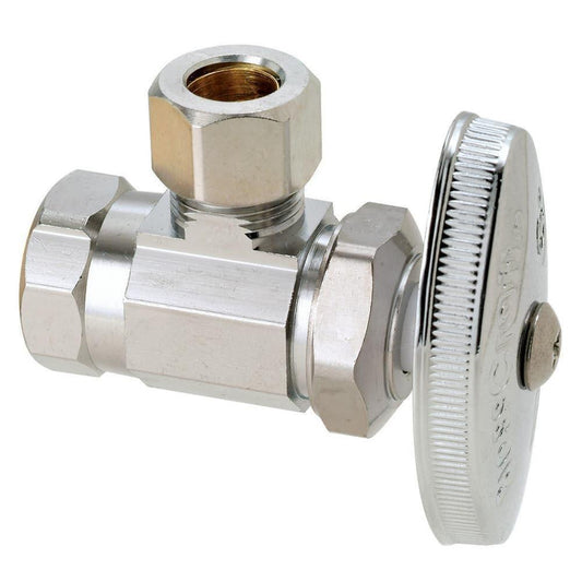 BrassCraft OR15 Series 3/8 in. FIPT x OD Compression Knurled Oval Handle Angle Supply Stop Valve in Chrome Plated