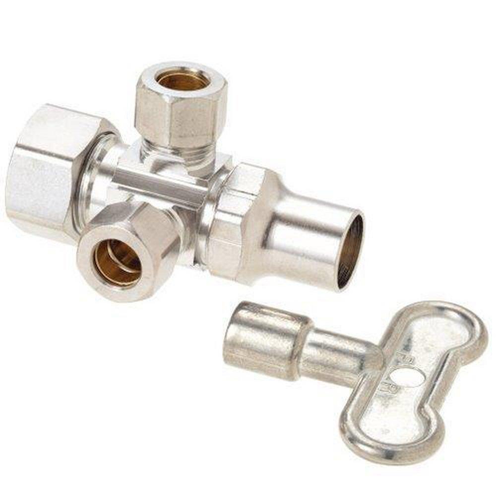 BrassCraft SCR1901 Series 1/2 x 3/8 x 3/8 in. Compression x OD Compression x OD Compression Loose Key Handle Straight Supply Stop Valve in Chrome Plated