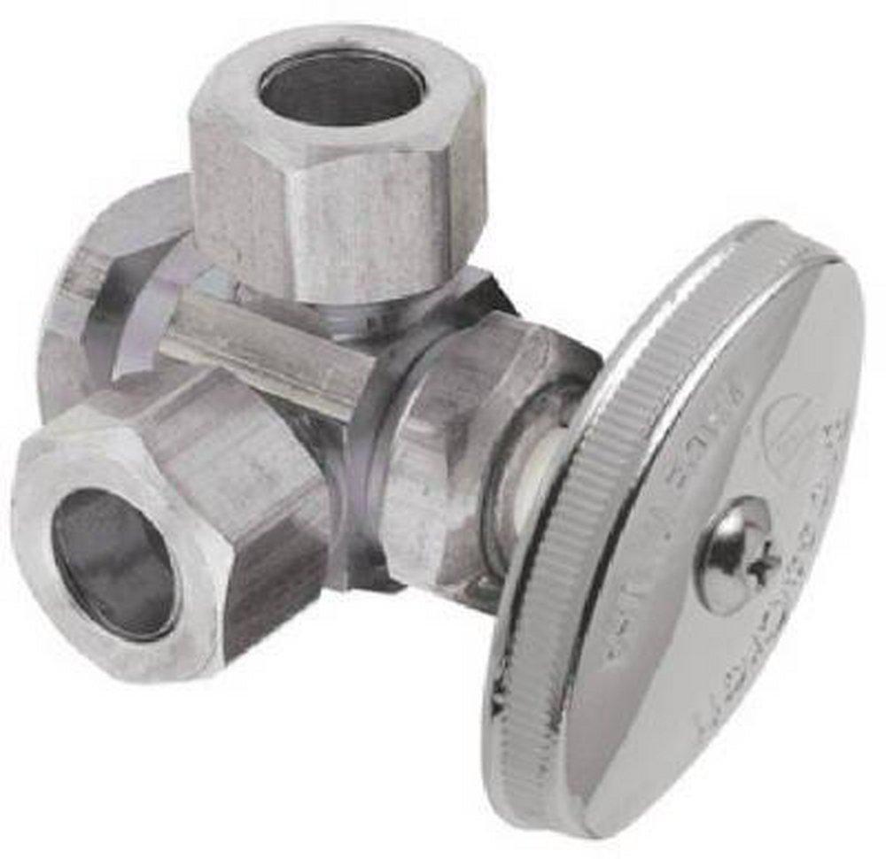 BrassCraft R1700 Series 1/2 x 3/8 x 1/4 in. FIPT x OD Compression x OD Compression Knurled Oval Handle Angle Supply Stop Valve in Rough Brass