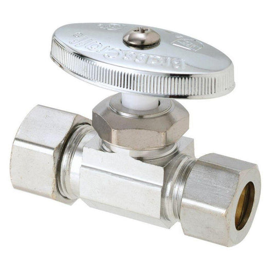 BrassCraft OCR34 Series 1/2 in. OD Compression Knurled Oval Handle Straight Supply Stop Valve in Chrome Plated