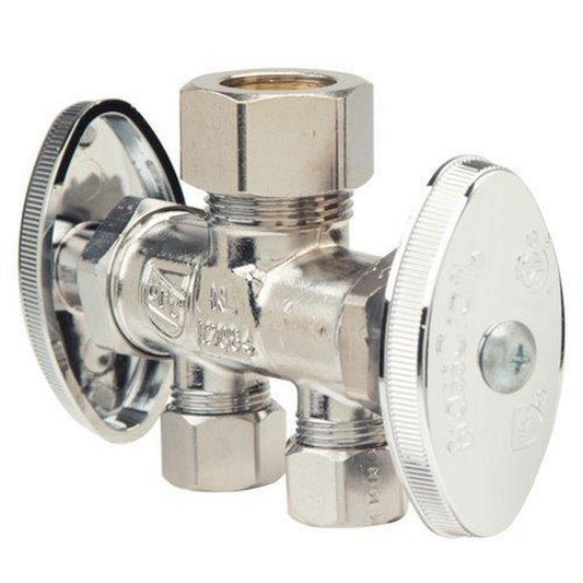 BrassCraft CR1901DV Series 1/2 x 3/8 x 3/8 in. Compression x OD Compression x OD Compression Knurled Oval Handle Straight Supply Stop Valve in Chrome Plated