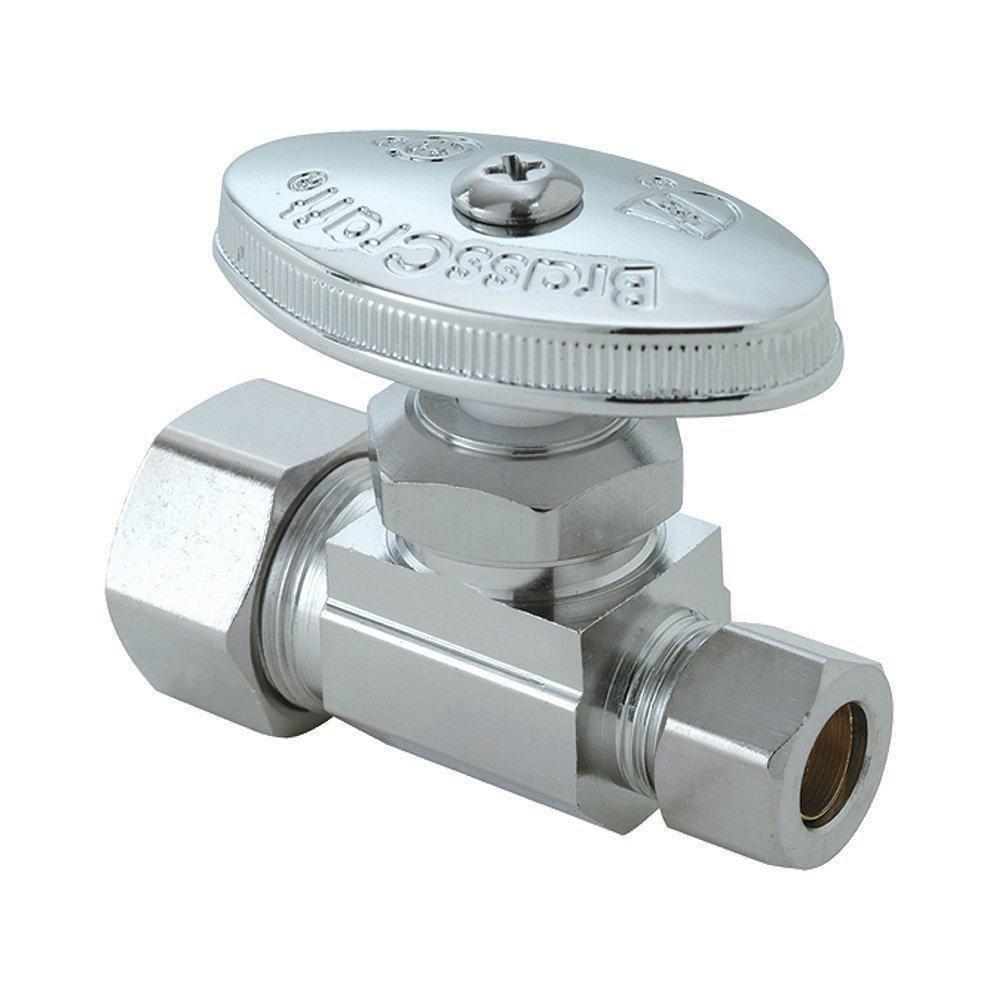 BrassCraft OCR14 Series 1/2 in x 3/8 in Knurled Handle Straight Supply Stop Valve in Chrome Plated