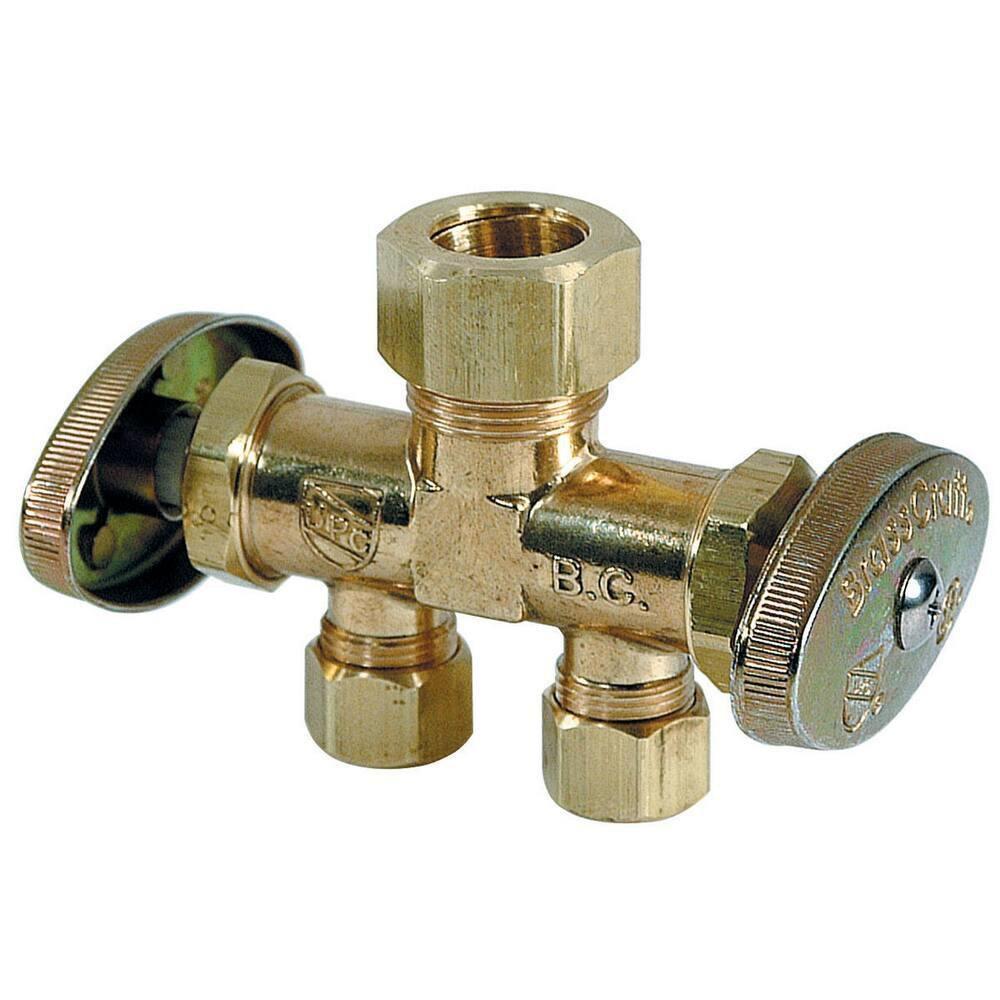 BrassCraft CR1901DV Series 1/2 x 3/8 x 3/8 in. Compression x OD Compression x OD Compression Knurled Oval Handle Straight Supply Stop Valve in Rough Brass