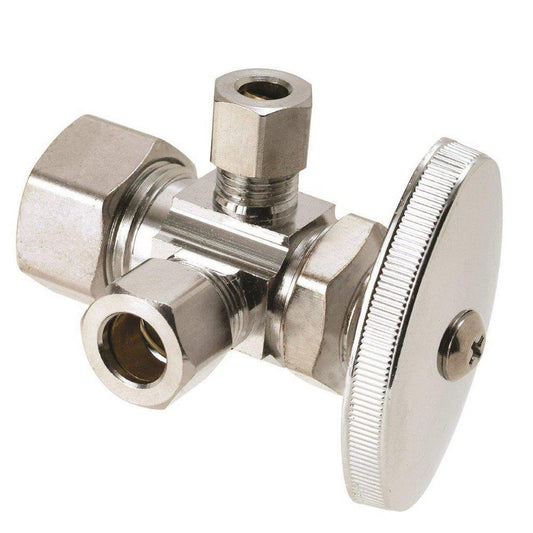 BrassCraft CR1900 Series 1/2 x 3/8 x 1/4 in. Compression x OD Compression x OD Compression Knurled Oval Handle Angle Supply Stop Valve in Chrome Plated