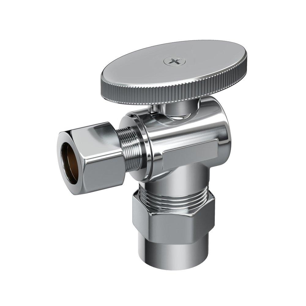 1/2 x 3/8 in. Solvent Weld x Compression Knob Angle Supply Stop Valve in Chrome Plated