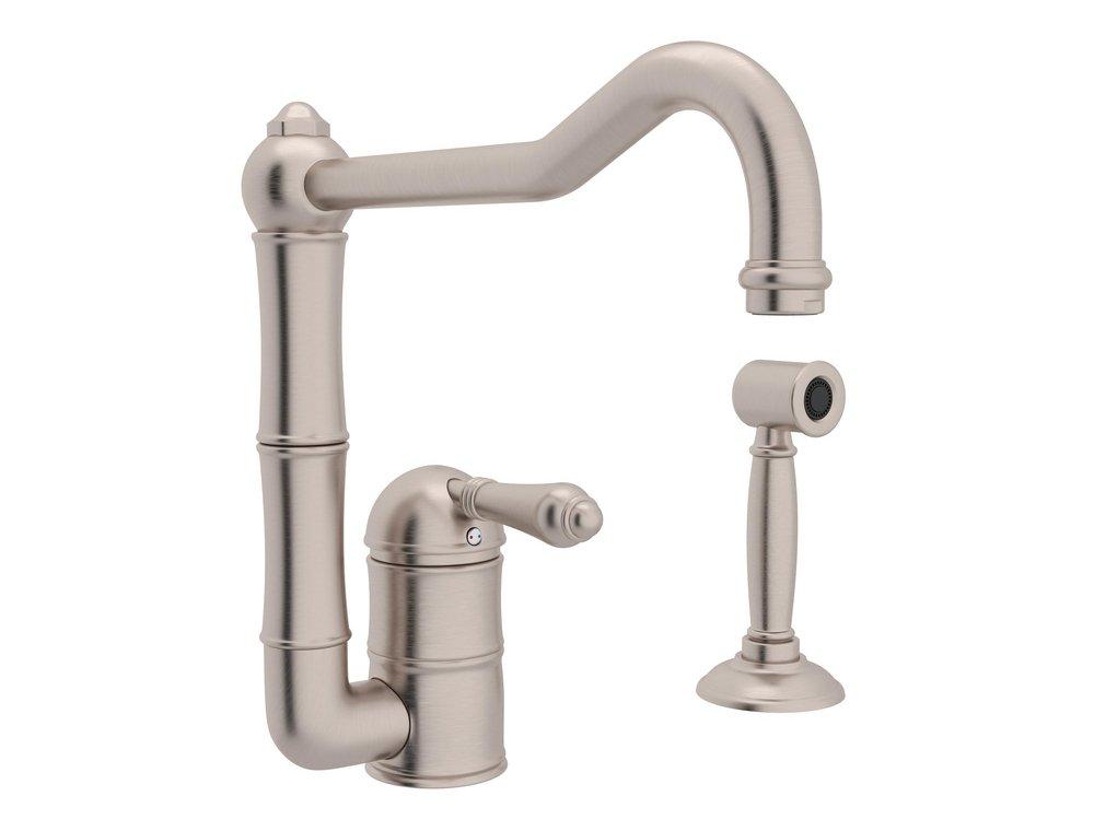 ROHL® Acqui Single Handle Kitchen Faucet with Side Spray in Satin Nickel
