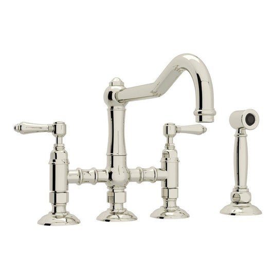ROHL® Acqui Two Handle Bridge Kitchen Faucet with Side Spray in Polished Nickel