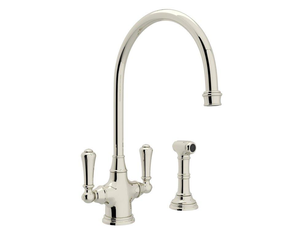 Two Handle Kitchen Faucet with Side Spray in Polished Nickel