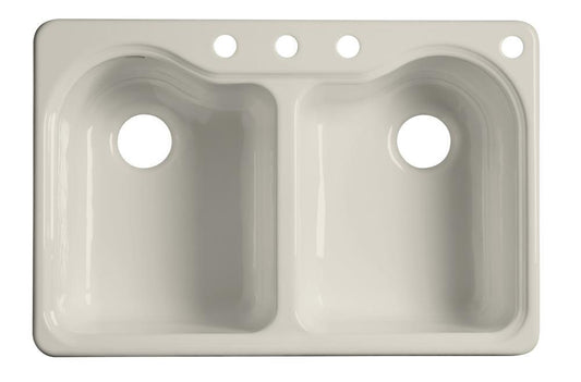 KOHLER Hartland® 33 in. Drop-in Cast Iron Double Bowl Kitchen Sink in Biscuit