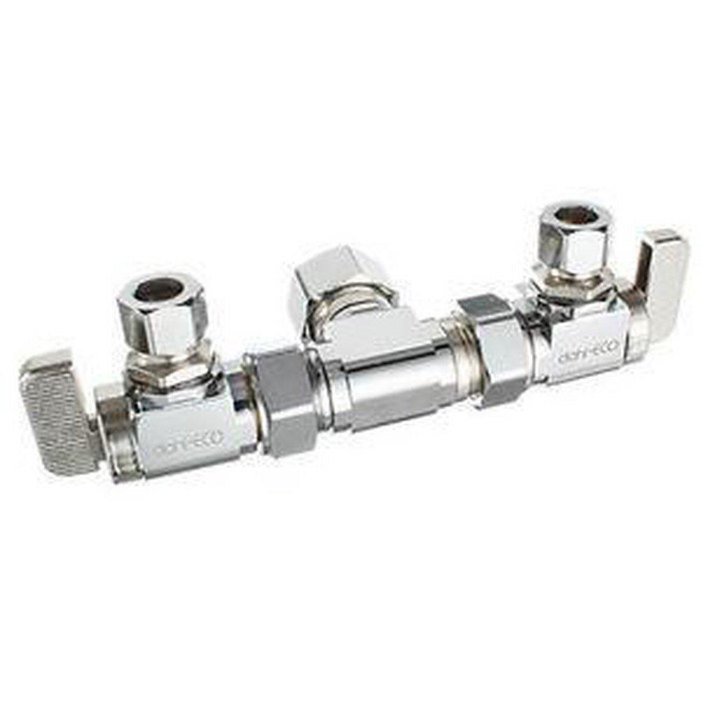 dahl Valve Mini-Ball™ 5/8 x 3/8 x 3/8 in. OD Compression Dual Supply Stop Valve in Chrome Plated